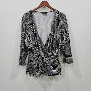 Women Sequin Wrap Top Plus Size 1X Black Gray Embellished Fairy Grunge Whimsical